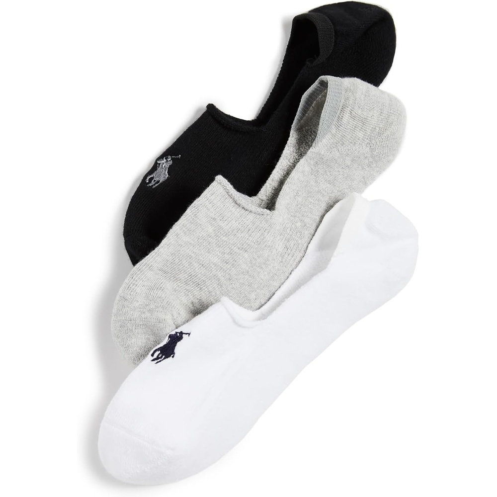 imagePolo Ralph Lauren Mens Dress Liner Socks 3 Pair Pack Lightweight Cotton Comfort with NonSlip HeelGreyWhiteBlack
