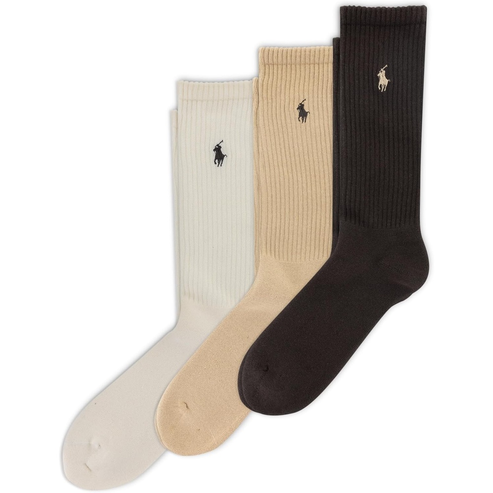 imagePolo Ralph Lauren Mens Ribbed Casual Crew Sock 3PackBrown