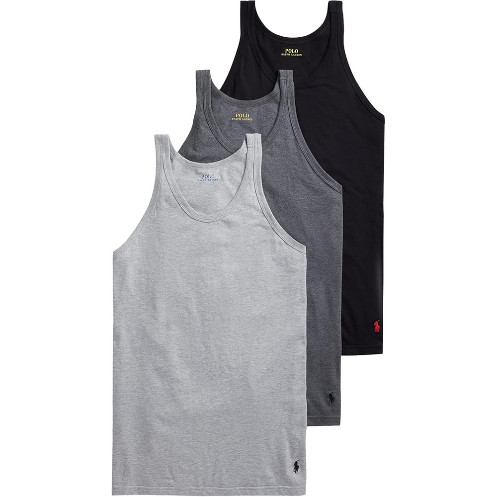 imagePolo Ralph Lauren Mens Slim Fit Cotton Tank 3PackAndover HeatherBlack  Madison HeatherBlack  BlackRed  3 Pack