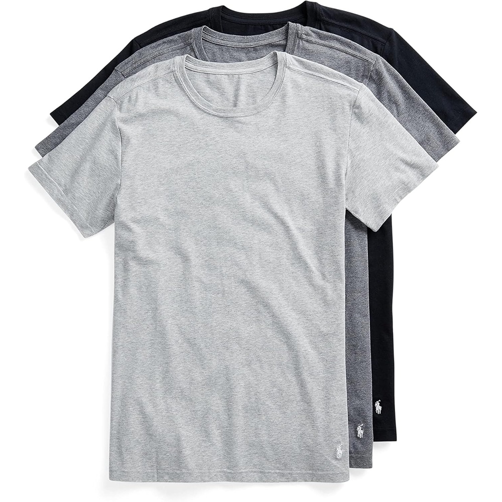 imagePolo Ralph Lauren Mens Slim Fit Stretch Crew Undershirts 3PackPolo BlackWhite Charcoal HeatherWhite Andover HeatherWhite 3 Pack
