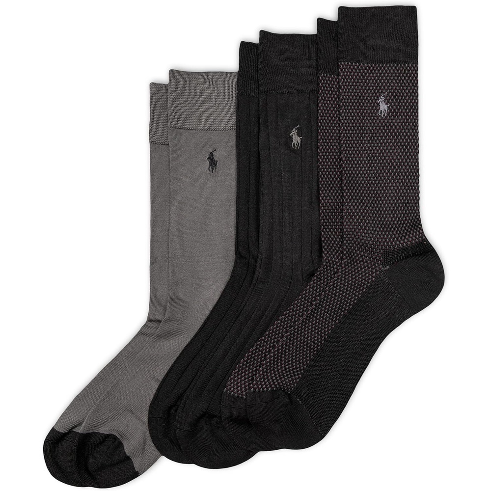 imagePolo Ralph Lauren Mens Super Soft Birdseye Dress Crew Socks 3PackBlack Birdseye