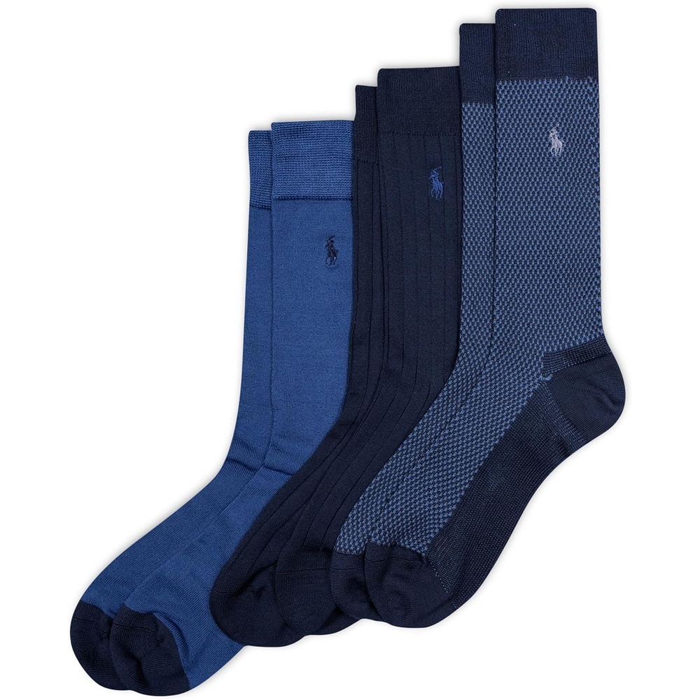 imagePolo Ralph Lauren Mens Super Soft Birdseye Dress Crew Socks 3PackNavy Birdseye