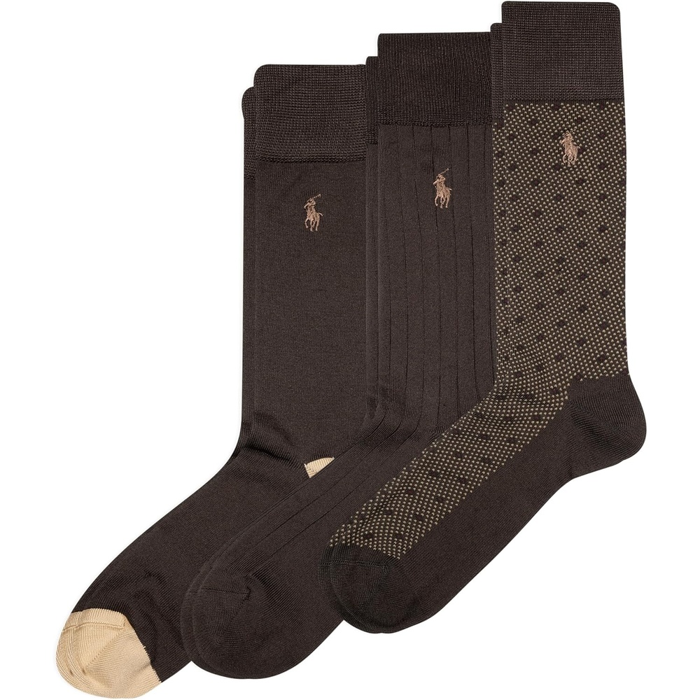 imagePolo Ralph Lauren Mens Super Soft Birdseye Dress Crew Socks 3PackTobacco Dot