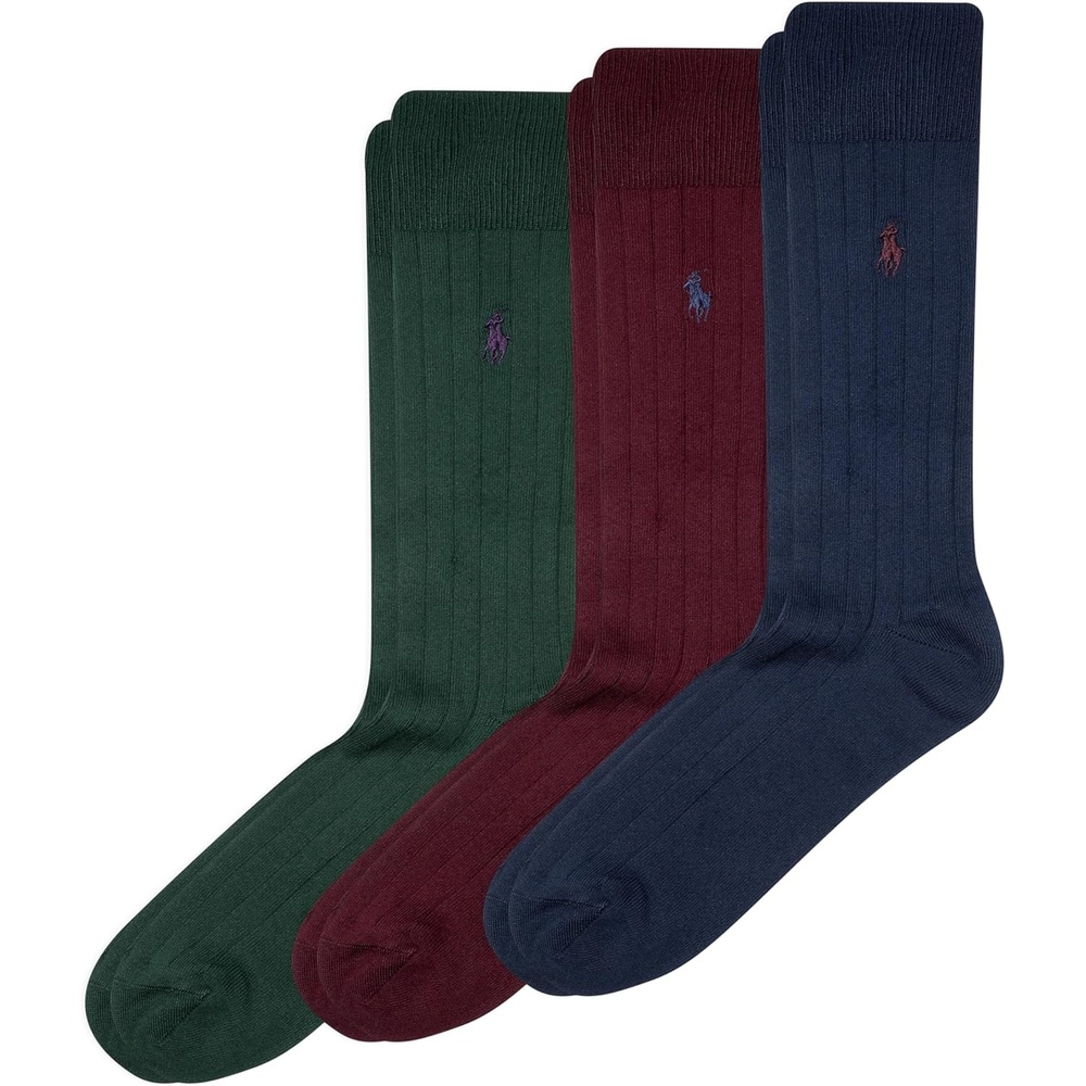 imagePolo Ralph Lauren Mens Super Soft Ribbed Dress Crew Socks 3PackNavy Assorted