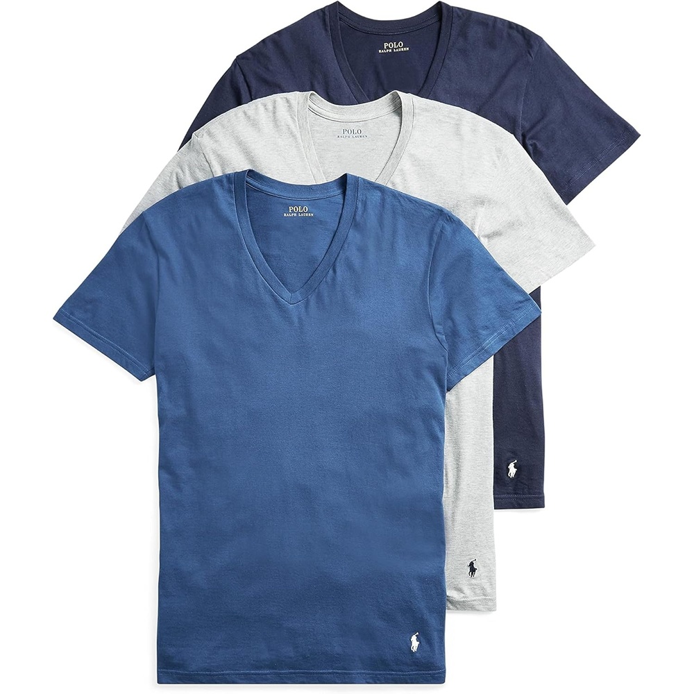 imagePolo Ralph Lauren Mens TShirt Pack 3Pack Cotton Mens Clothing VNeck Undershirt Slim Fit Tees MoistureWickingAndover HeatherNavy BlueWhite NavyWhite 3 Pack