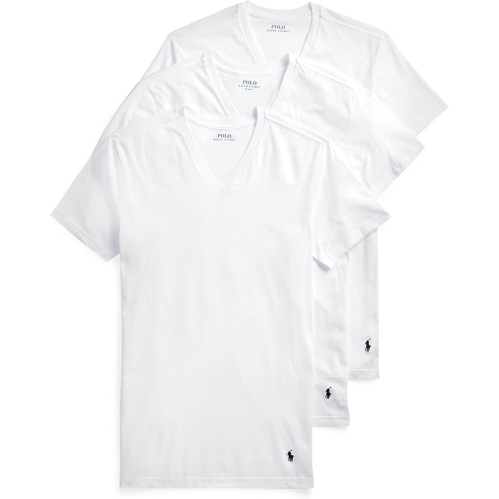 imagePolo Ralph Lauren Mens TShirt Pack 3Pack Cotton Mens Clothing VNeck Undershirt Slim Fit Tees MoistureWickingWhiteNavy 3 Pack