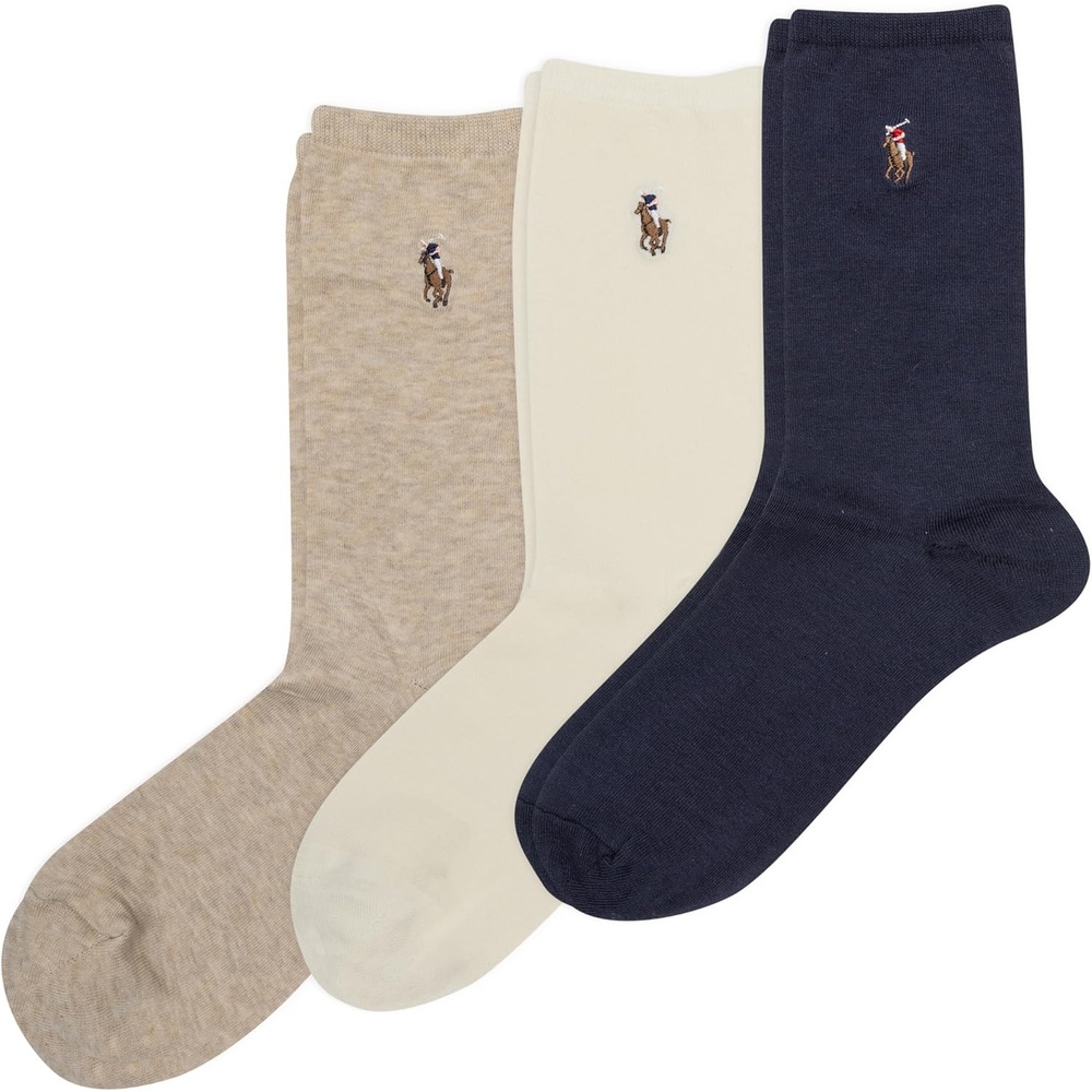imagePolo Ralph Lauren Womens Classic Embroidered Pony Crew Socks 3PairNavy Assorted