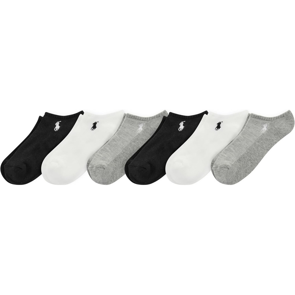 imagePolo Ralph Lauren girls Mesh Sport Low Cut Socks 6 Pair Pack Breathable Soft Cushioned ComfortGray Assorted