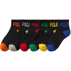 POLO RALPH LAUREN Boys’ Athletic Performance Ankle Socks – 6 Pair Pack – Soft Cushioned Comfort(Black Color Tip Cotton)