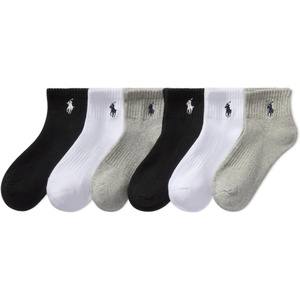 POLO RALPH LAUREN Boys’ Athletic Performance Ankle Socks – 6 Pair Pack – Soft Cushioned Comfort(Gray Heather Assorted)