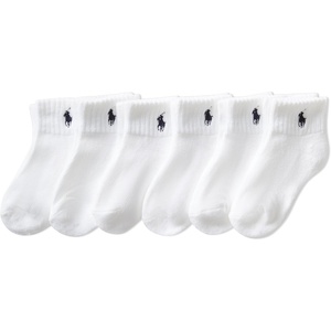 POLO RALPH LAUREN Boys’ Athletic Performance Ankle Socks – 6 Pair Pack – Soft Cushioned Comfort(White)