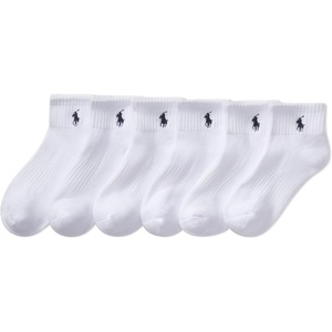 POLO RALPH LAUREN Boys’ Athletic Performance Ankle Socks – 6 Pair Pack – Soft Cushioned Comfort(White Cotton)