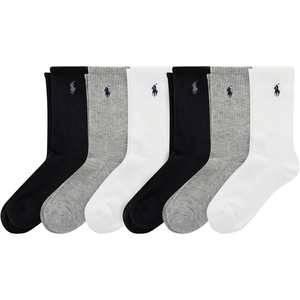 POLO RALPH LAUREN Boys’ Athletic Performance Crew Socks – 6 Pair Pack – Soft Cushioned Comfort(Gray Assorted)