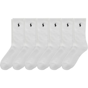 POLO RALPH LAUREN Boys’ Athletic Performance Crew Socks – 6 Pair Pack – Soft Cushioned Comfort(White)