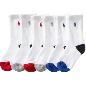 POLO RALPH LAUREN Boys’ Athletic Performance Crew Socks – 6 Pair Pack – Soft Cushioned Comfort(White Assorted)