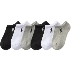 POLO RALPH LAUREN Girls’ Athletic Performance Low Cut Soft Lightweight Comfort Socks (6-Pack)(Gray Heather Assorted)