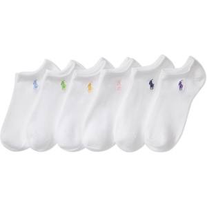 POLO RALPH LAUREN Girls’ Athletic Performance Low Cut Soft Lightweight Comfort Socks (6-Pack)(White)