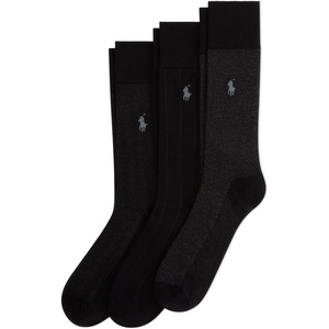 POLO RALPH LAUREN Men’s Assorted Pattern Dress Crew Socks – 3 Pair Pack – Soft Lightweight Cotton(Black Assorted)