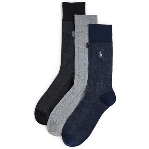POLO RALPH LAUREN Men’s Assorted Pattern Dress Crew Socks – 3 Pair Pack – Soft Lightweight Cotton(Gents Navy Assorted)