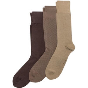 POLO RALPH LAUREN Men’s Assorted Pattern Dress Crew Socks – 3 Pair Pack – Soft Lightweight Cotton(Khaki)