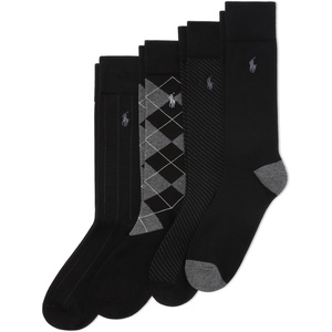 POLO RALPH LAUREN Men’s Assorted Pattern Dress Crew Socks (4-Pack)(Black)
