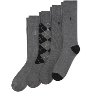 POLO RALPH LAUREN Men’s Assorted Pattern Dress Crew Socks (4-Pack)(Gray)