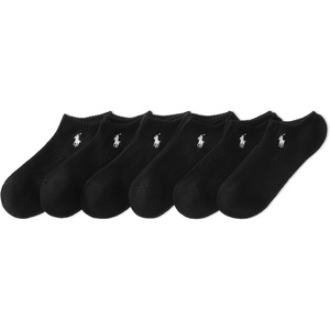 POLO RALPH LAUREN Men’s Athletic Performance Cotton Low Cut Socks – 6 Pair Pack – Moisture Wicking Mesh(Black)