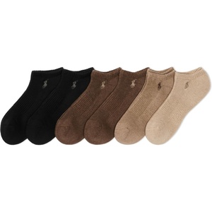 POLO RALPH LAUREN Men’s Athletic Performance Cotton Low Cut Socks – 6 Pair Pack – Moisture Wicking Mesh(Brown)