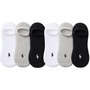 POLO RALPH LAUREN Men’s Athletic Performance Cotton Low Cut Socks – 6 Pair Pack – Moisture Wicking Mesh(Gray Assorted No Show)