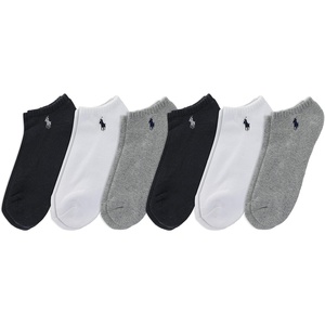 POLO RALPH LAUREN Men’s Athletic Performance Cotton Low Cut Socks – 6 Pair Pack – Moisture Wicking Mesh(Gray Heather Assorted)