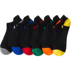 POLO RALPH LAUREN Men’s Athletic Performance Cotton Low Cut Socks – 6 Pair Pack – Moisture Wicking Mesh(Multicolor Tip Black)