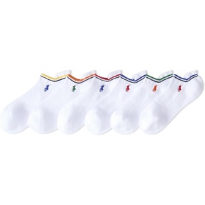 POLO RALPH LAUREN Men’s Athletic Performance Cotton Low Cut Socks – 6 Pair Pack – Moisture Wicking Mesh(White Stripes)
