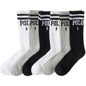 POLO RALPH LAUREN Men’s Casual Wool Ribbed Boot Crew Socks – 1 Pair Pack – Doer Lambswool(Double Bar Polo)