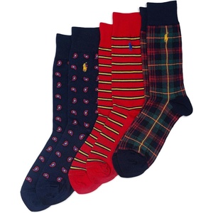 POLO RALPH LAUREN Men’s Casual Wool Ribbed Boot Crew Socks – 1 Pair Pack – Doer Lambswool(Holiday Assorted)