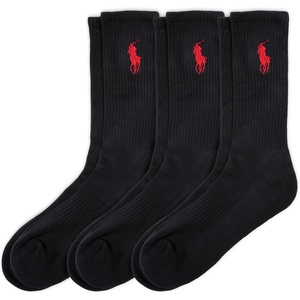 POLO RALPH LAUREN Men’s Classic Embroidery Big Pony Crew Socks – 3 Pair Pack – Arch Support(Black)