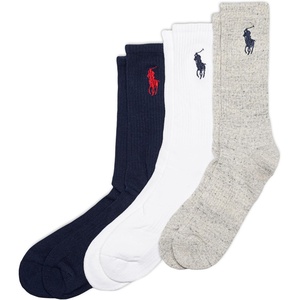 POLO RALPH LAUREN Men’s Classic Embroidery Big Pony Crew Socks – 3 Pair Pack – Arch Support(Navy)