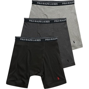 POLO RALPH LAUREN Men’s Classic Fit Cotton Boxer Briefs, Trunks & Long Leg Available, 3-Pack(Andover Heather/Madison Heather/Black – 3 Pack)