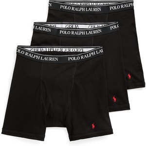 POLO RALPH LAUREN Men’s Classic Fit Cotton Boxer Briefs, Trunks & Long Leg Available, 3-Pack(Black/Red – 3 Pack)