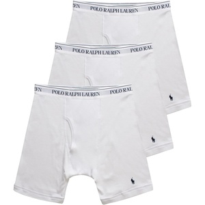 POLO RALPH LAUREN Men’s Classic Fit Cotton Boxer Briefs, Trunks & Long Leg Available, 3-Pack(White/Navy – 3 Pack)