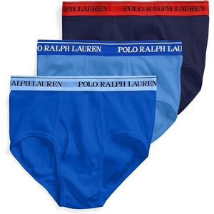 POLO RALPH LAUREN Men’s Classic Fit Cotton Briefs, Multipacks(Royal/Blue/Navy – 3 Pack)