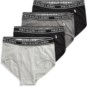 POLO RALPH LAUREN Men’s Classic Fit Stretch Briefs Multi-pack(Black/White  Andover Heather/White  Charcoal Heather/White  Black/White – 4 Pack)