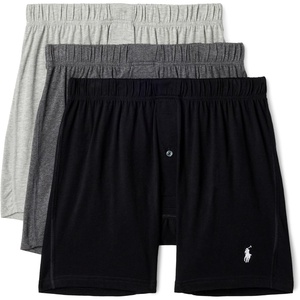 POLO RALPH LAUREN Men’s Classic Fit Stretch Support Knit Boxer 3-pack(Andover Heather/White  Charcoal Heather/White  Black/White – 3 Pack)