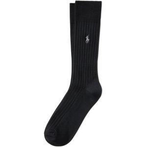 POLO RALPH LAUREN Men’s Egyptian Cotton Ribbed Dress Slack Crew Socks – 1 Pair Pack – Embroidered Pony(Black)