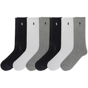 POLO RALPH LAUREN Men’s Performance Crew Socks 6 Pack(Gray Heather Assorted)