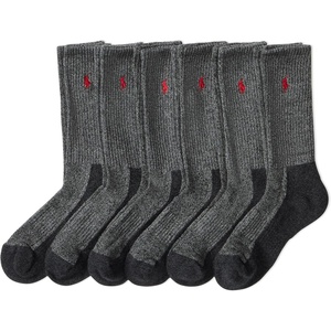 POLO RALPH LAUREN Men’s Performance Crew Socks 6 Pack(Gray Marl Contrast)