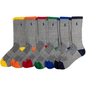 POLO RALPH LAUREN Men’s Performance Crew Socks 6 Pack(Multicolor Tip Gray)
