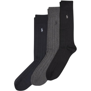 POLO RALPH LAUREN Men’s Ribbed Dress Crew Socks (3-Pair)(Black Assorted)