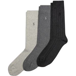 POLO RALPH LAUREN Men’s Ribbed Dress Crew Socks (3-Pair)(Charcoal)
