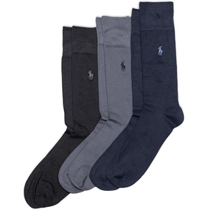 POLO RALPH LAUREN Men’s Super Soft Flat Dress Crew Socks – 3 Pair Pack – Heel-toe Reinforcement(Black Assorted)