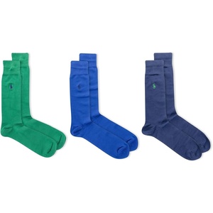 POLO RALPH LAUREN Men’s Super Soft Flat Dress Crew Socks – 3 Pair Pack – Heel-toe Reinforcement(Green / Blue)